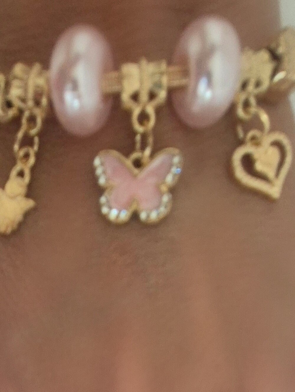 Gold Tone Pink Butterfly Charm Bracelet